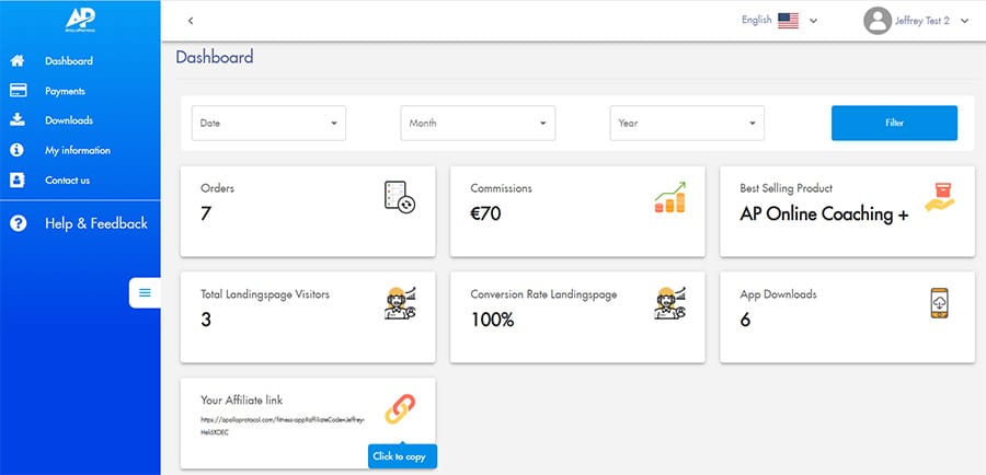 Dashboard affiliate software